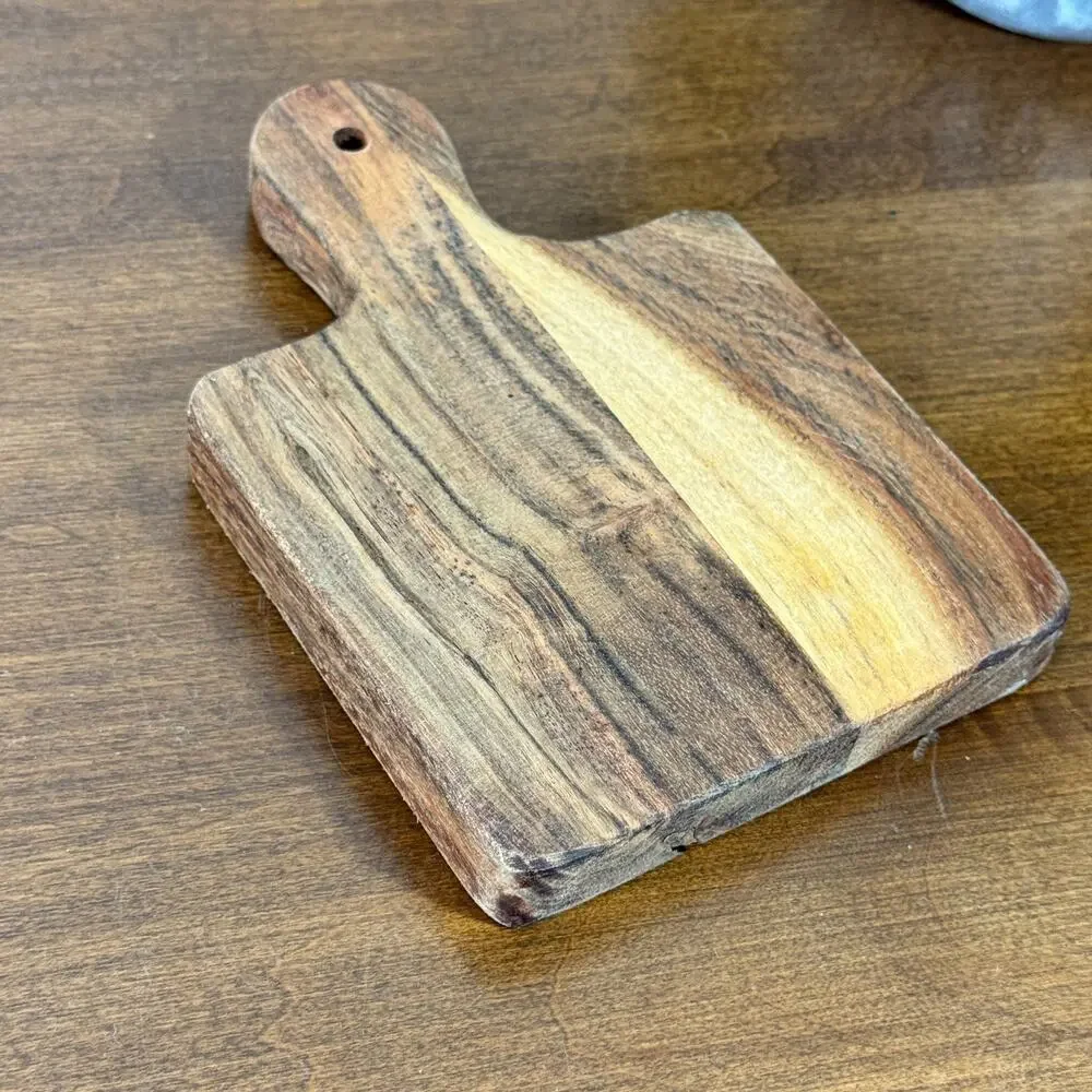 Small Wooden Cutting Board with Handle Wood Grain Decor Riser 4